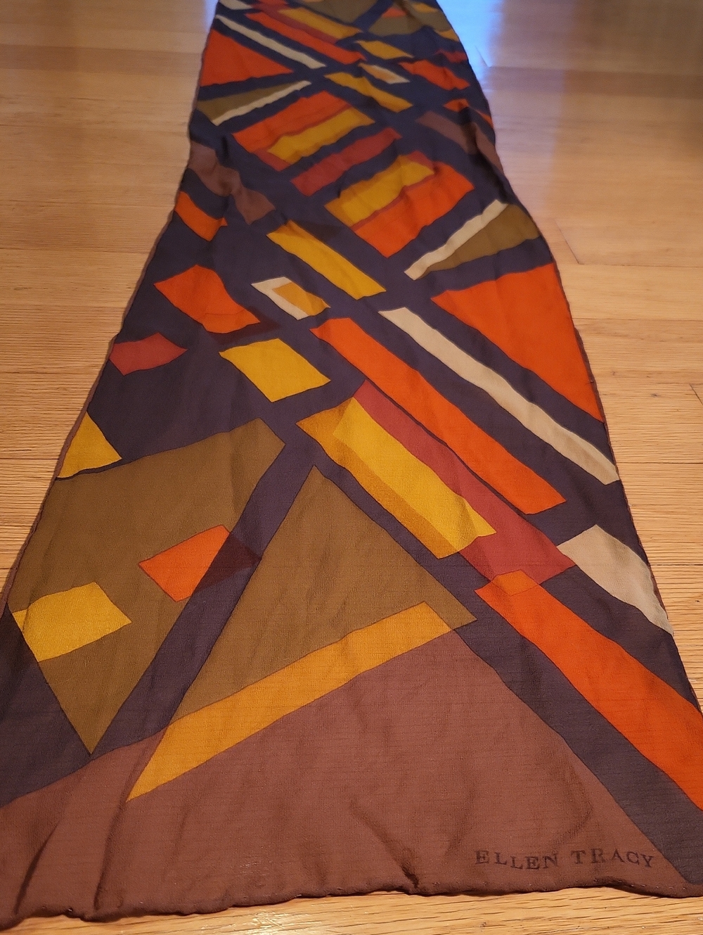 Ellen Tracy Bold Geometric Maxi Skirt in Navy, Orange & Mustard